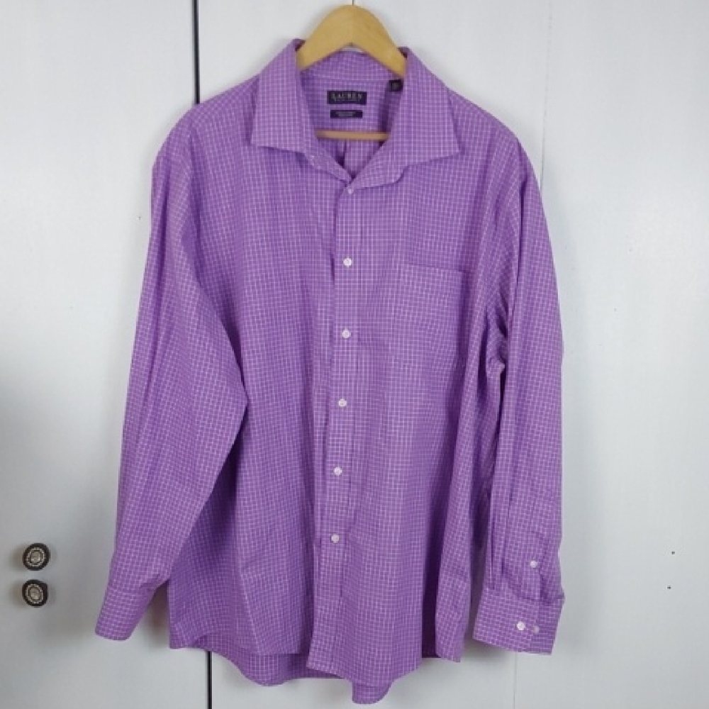 Lauren Ralph Lauren Mens Purple Checked Dress Shirt Long Sleeve Sz.2XL